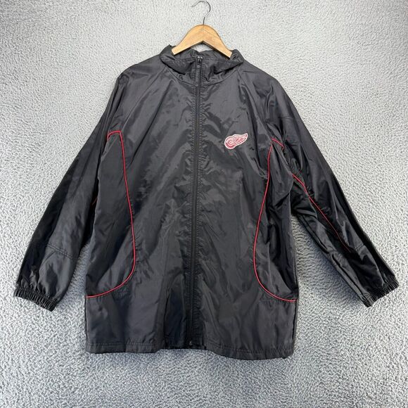 Vintage Detroit Red Wings Windbreaker Jacket men's XL Black Zip Embroidered Logo - Picture 1 of 8